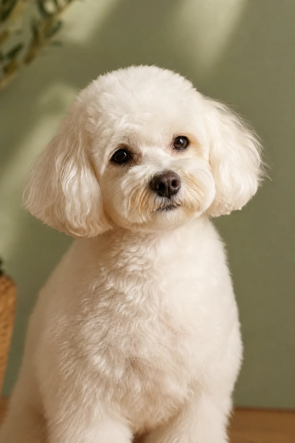 A calm, freshly groomed dog